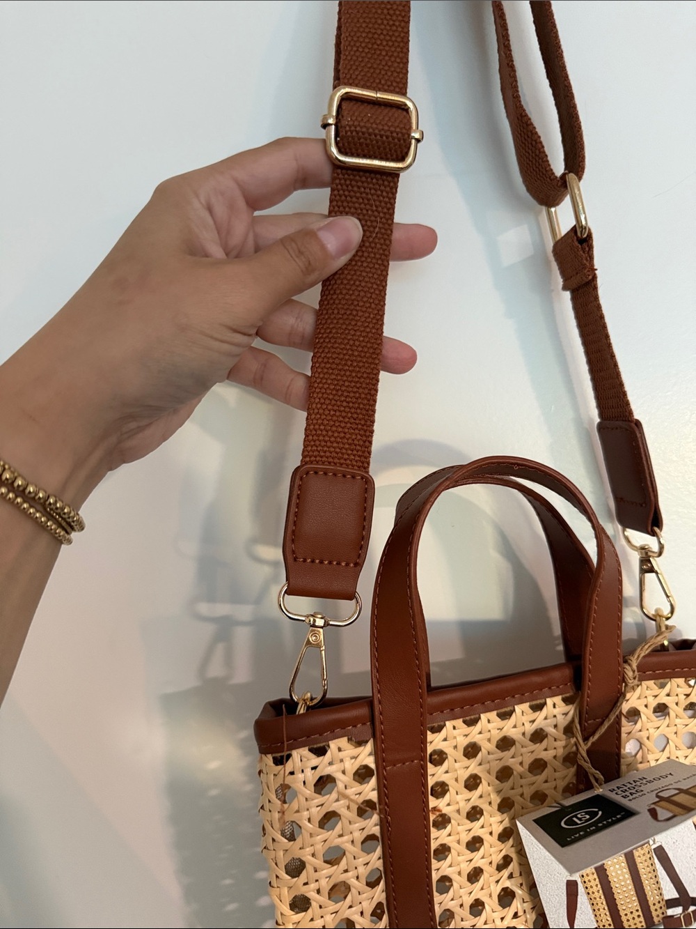 Woven Rattan Crossbody Tote Bag in Brown - Picture 4 of 5
